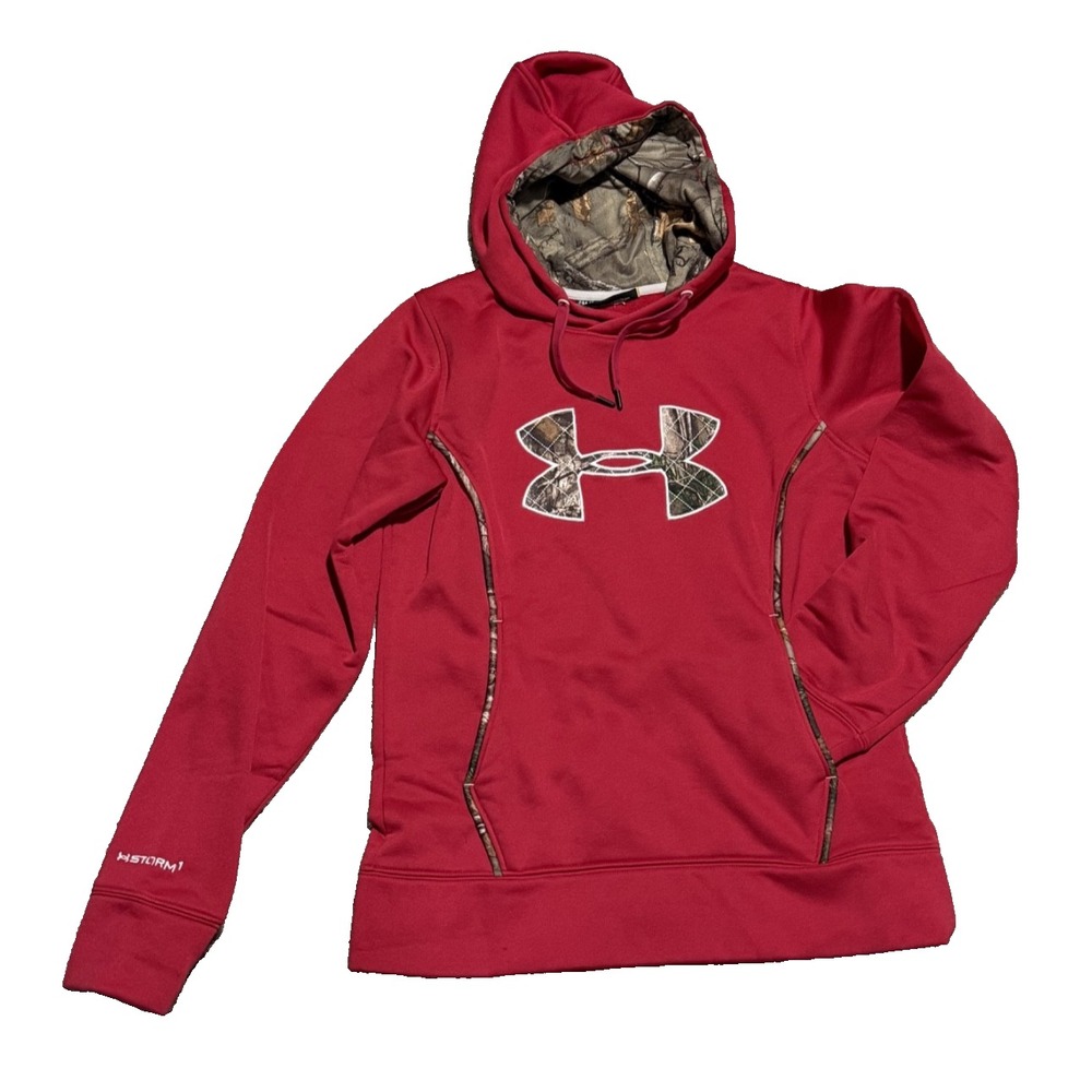 Under Armour Hoodie Womens Small Pink Storm‎ Pullover Camo Logo Outdoor Athletic